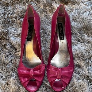 Pink peep toe pump